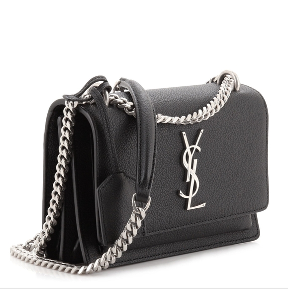 NWT!!! New! YSL Saint Laurent Sunset Medium YSL Crossbody Bag in Black Leather - Picture 4 of 16